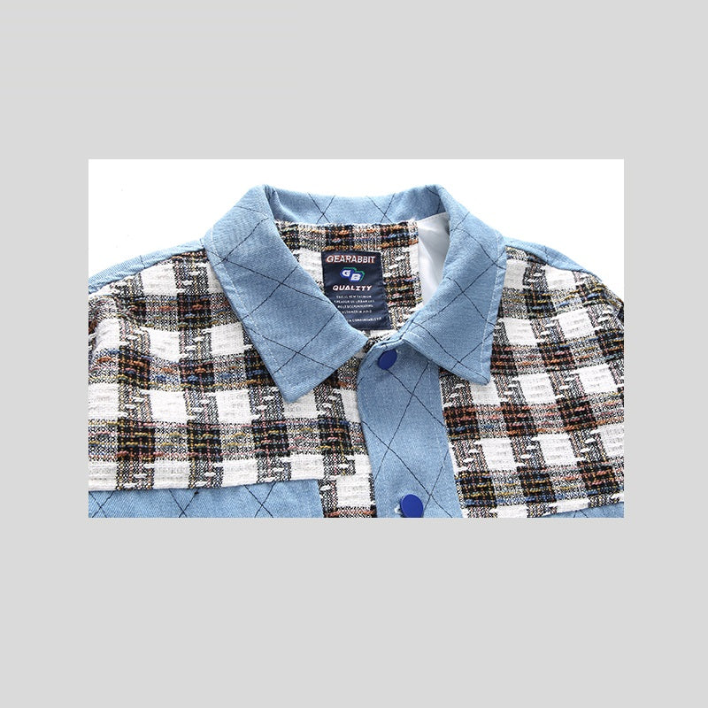 Men's And Women's Plaid Colorblock Denim Jacket