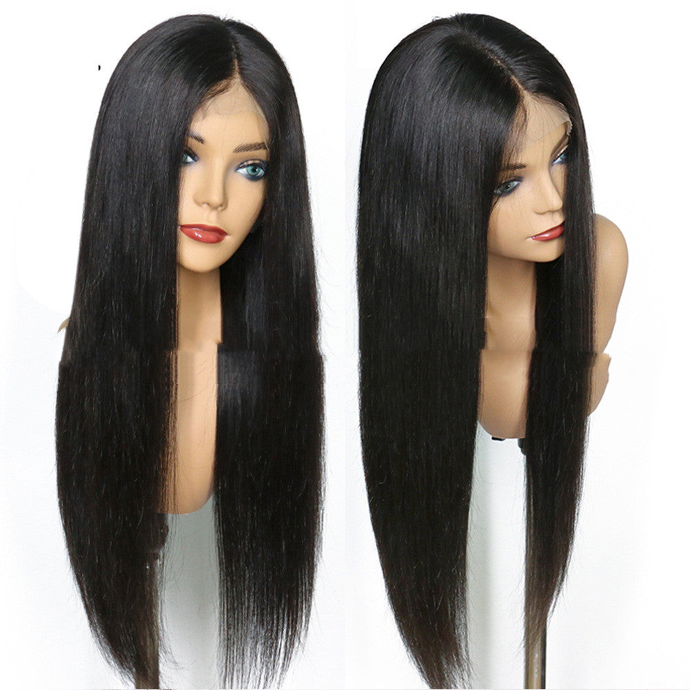 Ladies Mid-length Straight Hair Black Synthetic Front Lace