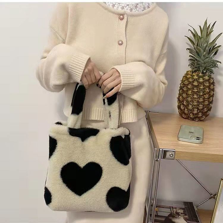 Black Heart Simple And Lovely Winter Fluffy Bag