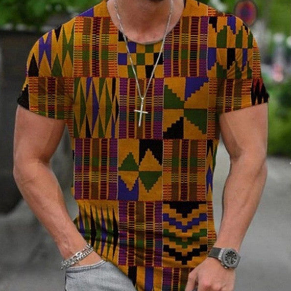 Casual Round Neck Short Sleeved 3D Digital