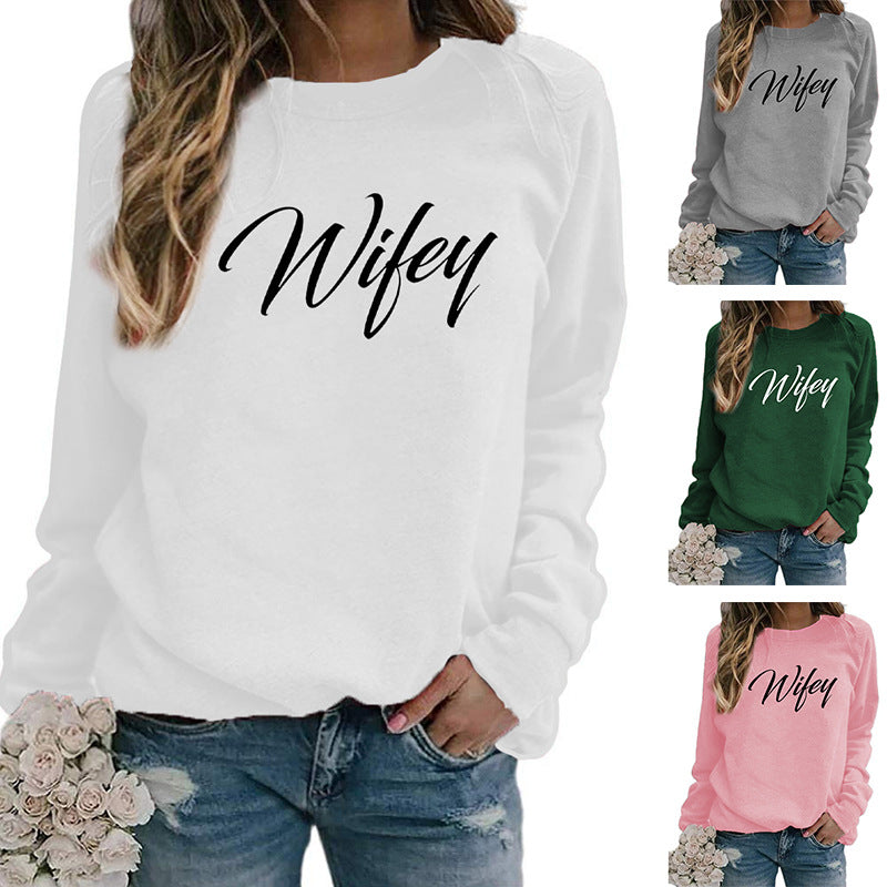 Wifey Letter Print Crew Neck Hoodier Casual