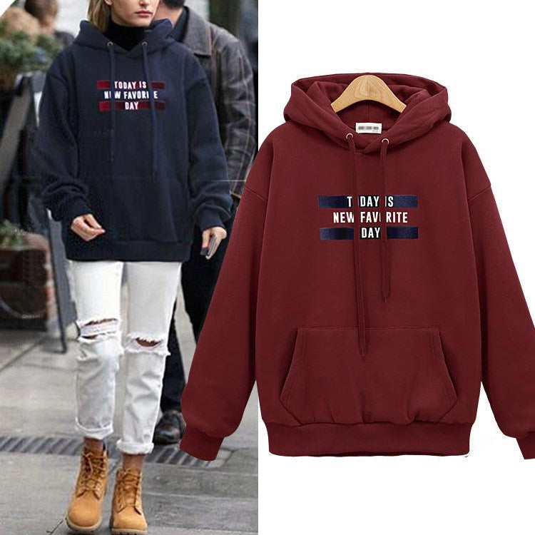 European And American Letter Printing Hooded Loose Pullover Women