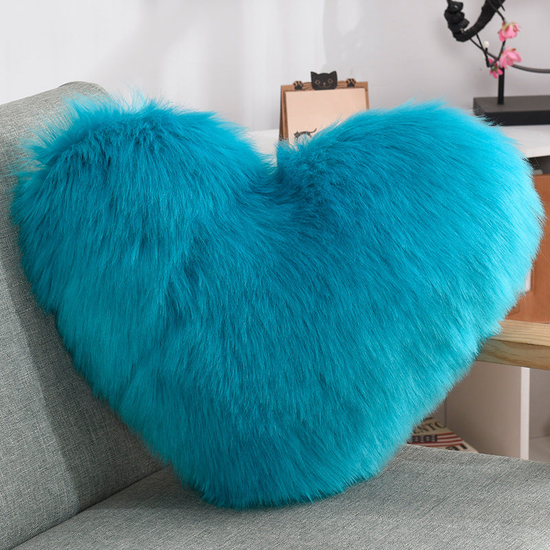 Throw Pillows Heart Shape Long Plush Fluffy Shaggy Cushion Cover