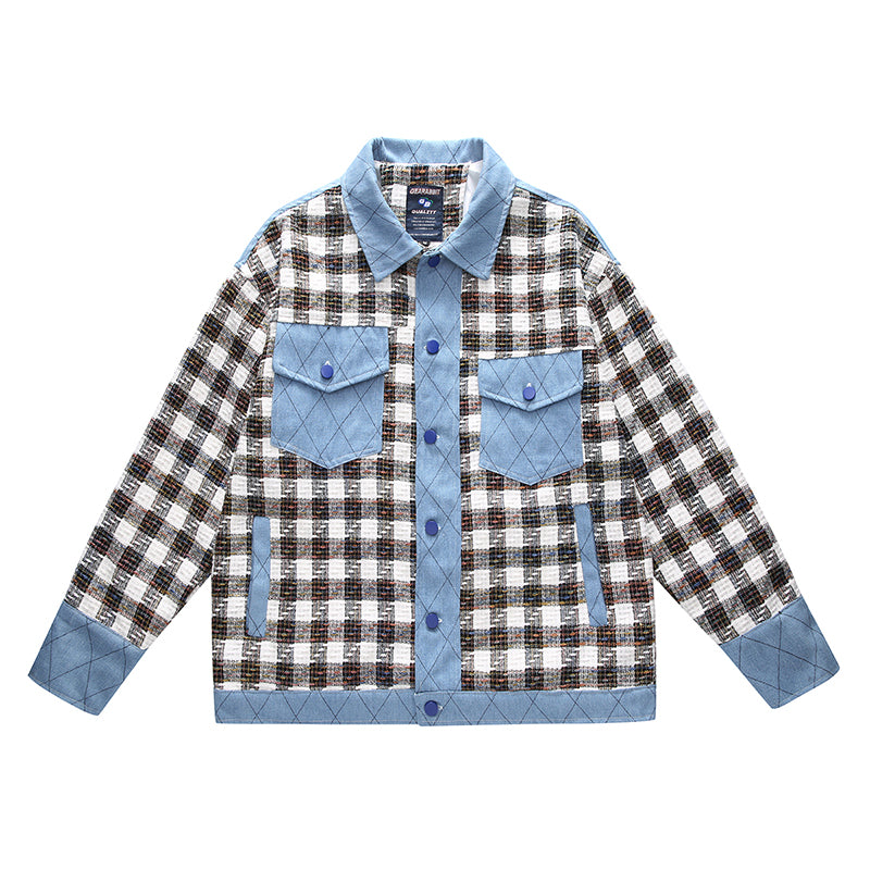 Men's And Women's Plaid Colorblock Denim Jacket