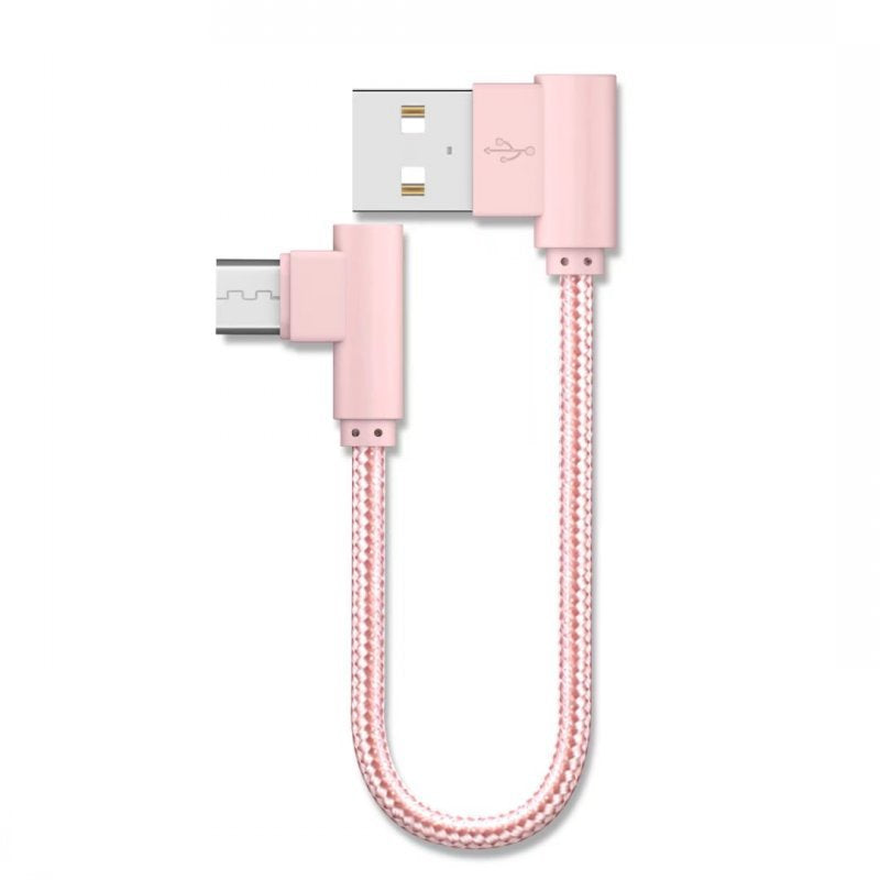 Double Elbow Braided Data Cable Micro Usb Android Mobile Phone Universal V8 Right Angle 90 Degree Charging Short Cable 20cm