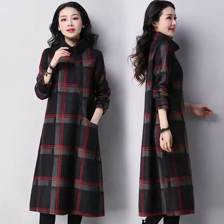 Woolen Dress Large Size Retro Plaid Autumn And Winter