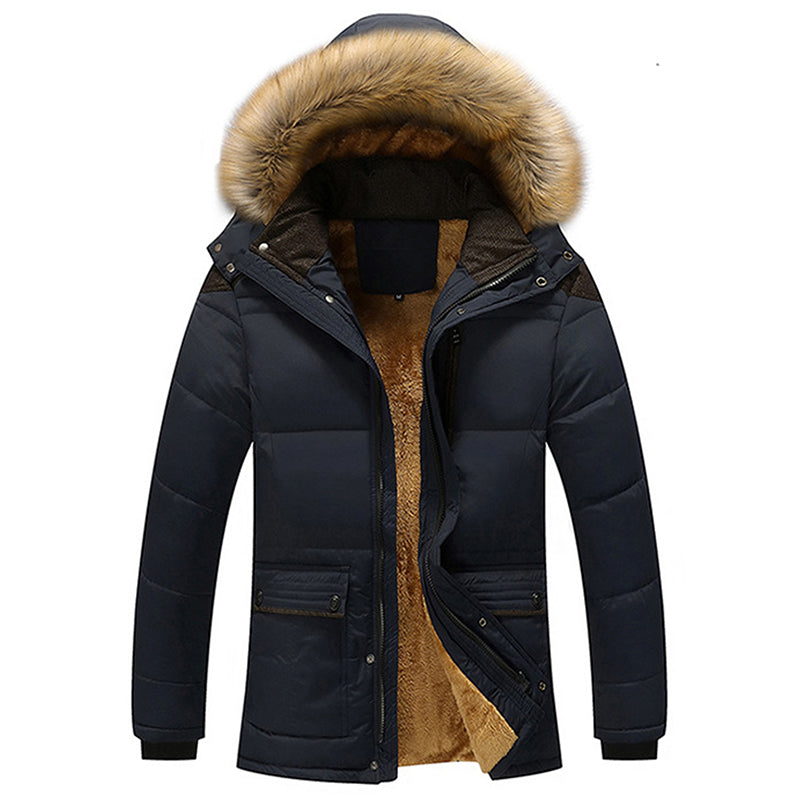 Winter Fur Hooded Men Jacket Thick Warm Parka Men Coats Windproof Solid Pockets