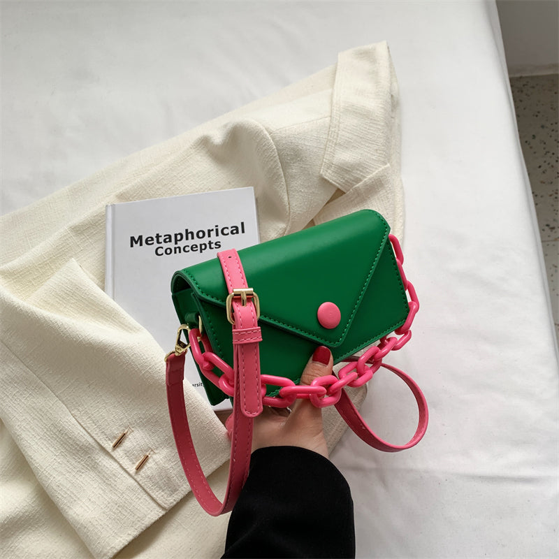 Candy Chain Contrasting Colors Mini Cute PU Leather Shoulder Crossbody Bags For Women Brand Designer Ladies Handbags 2022 Summer