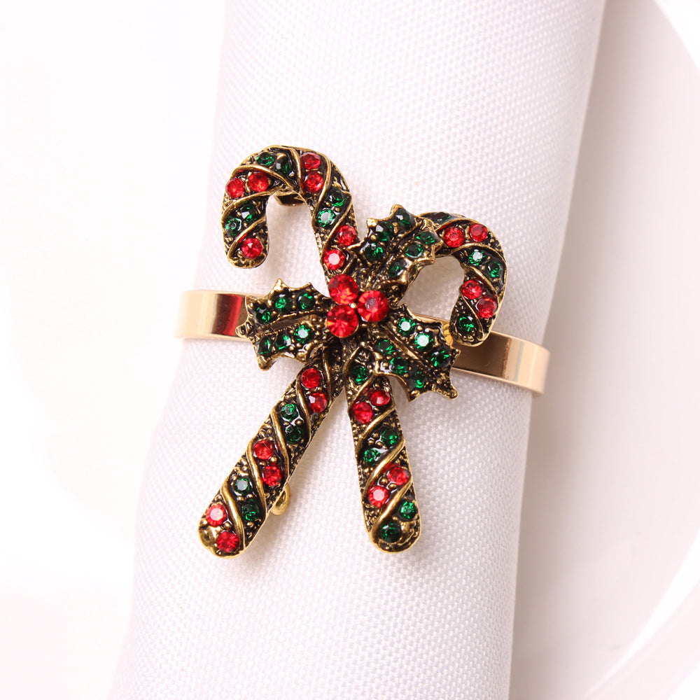 Elk Flower Christmas Tree Napkin Rings Bells