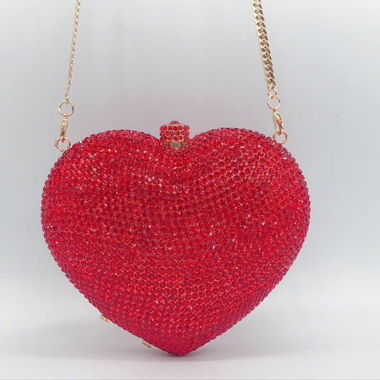 Solid Color Full Diamond Heart-shaped Crystal Diamond Women's Clutch Bag