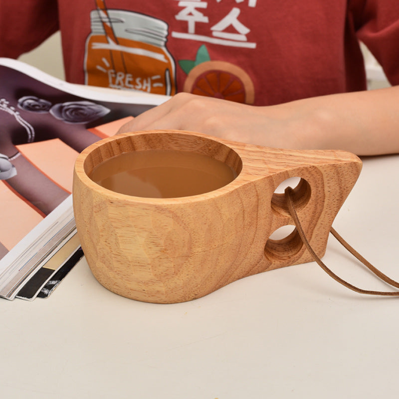 Nordic Rubber Wood Water Cup With Handle Portable Creative