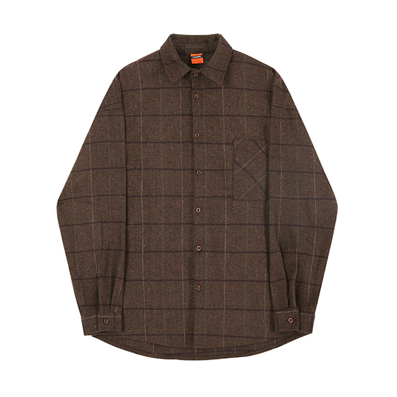 Men's Casual Loose Thickened Woolen Plaid Shirt