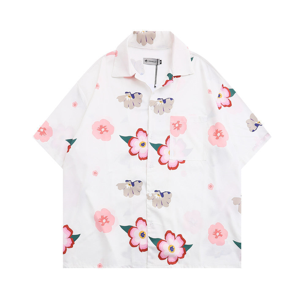 Men's Floral Digital Printing Lapel Short Sleeve Shirt