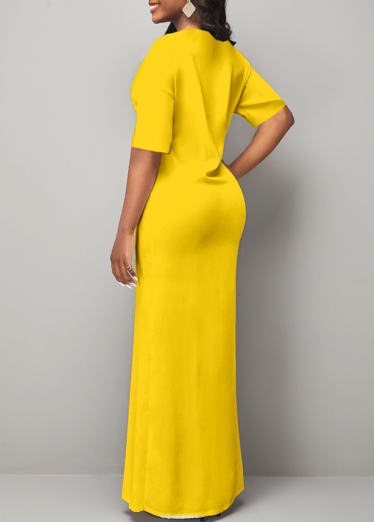 Women's Yellow Dress Loose V-neck Pullover Split Dress