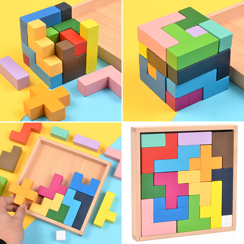 Wooden Magnetic Tetris Blocks Kids Toys Russian 3D Puzzle