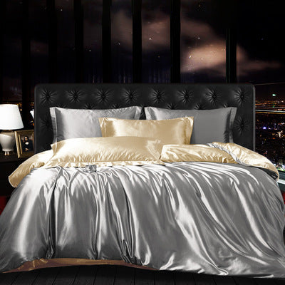 High-grade Silk Four-piece Simple Quilt Cover Sheet Bedding