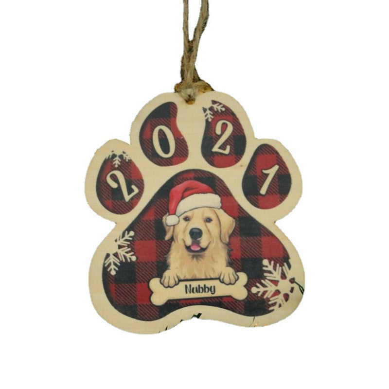 Colorful Wooden Pendant Pet Dog Paw DIY Christmas Tree Decoration