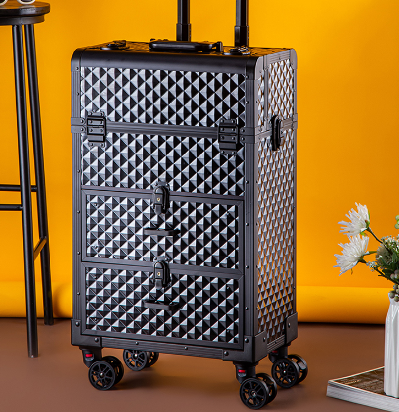 Makeup Storage Box Beauty Artist Suitcase Luxury Aluminum Rolling Wheel Barber Toolbox Vintage Manicure Embroidery Trolley Case