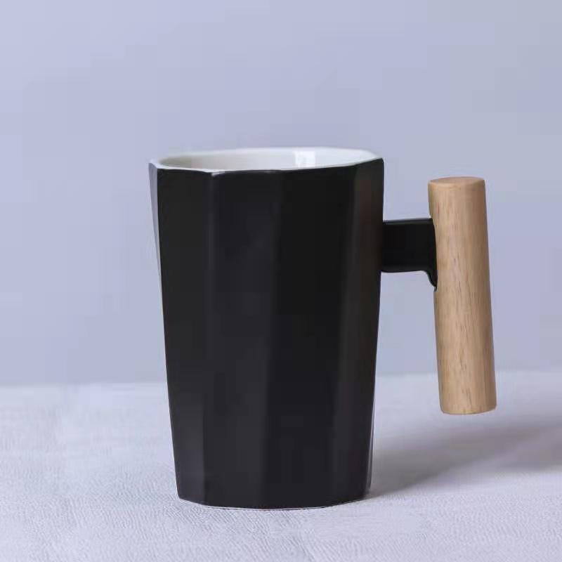 Simple Straight Ceramic Mug With Wooden Handle