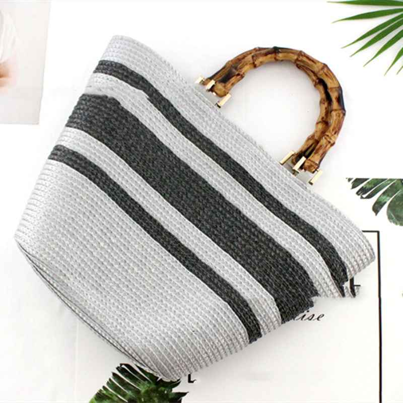 Women's Straw Stripe Casual Woven Bag