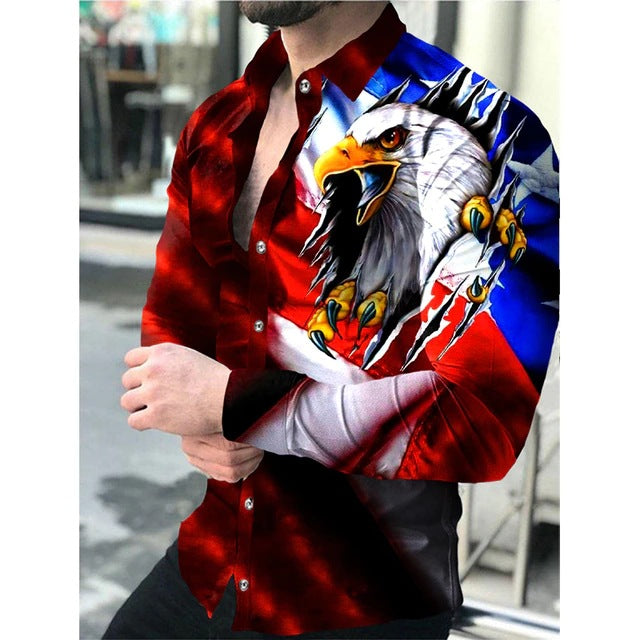 Large Size Men's Casual Fashion 3D Digital Printing Long Sleeve Shirt
