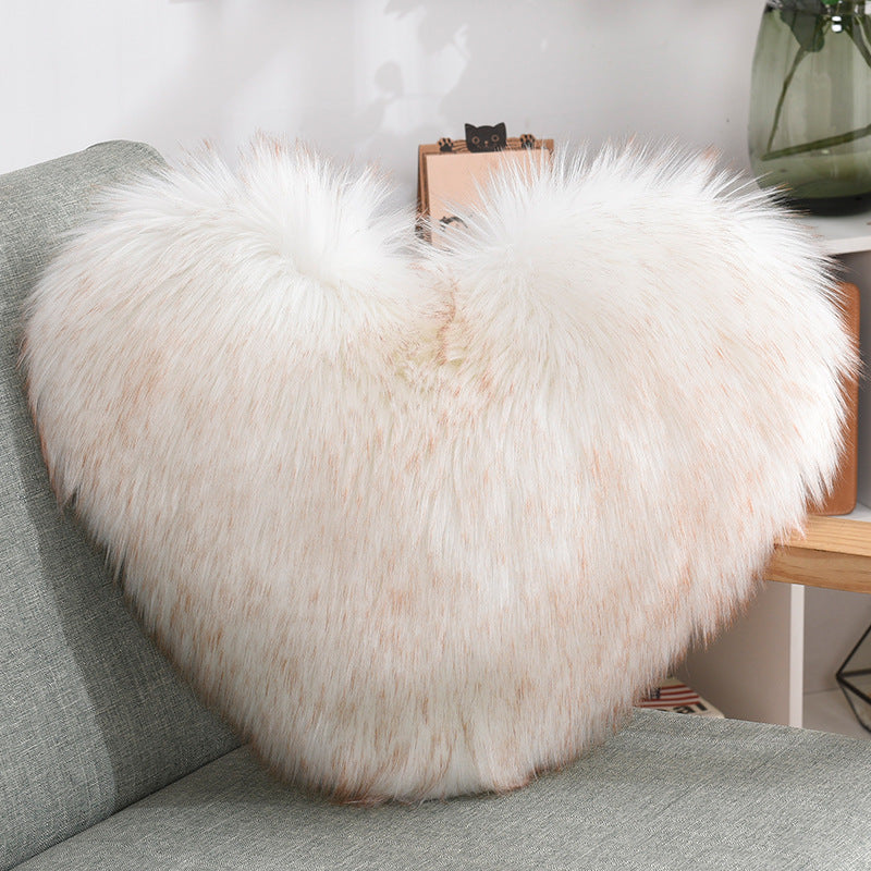 Throw Pillows Heart Shape Long Plush Fluffy Shaggy Cushion Cover