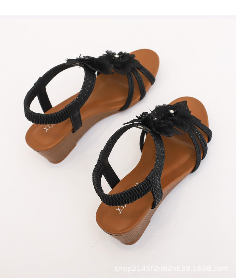 Flowers Sandals Summer Bohemia Wedges Shoes With Weave Ankle Strap