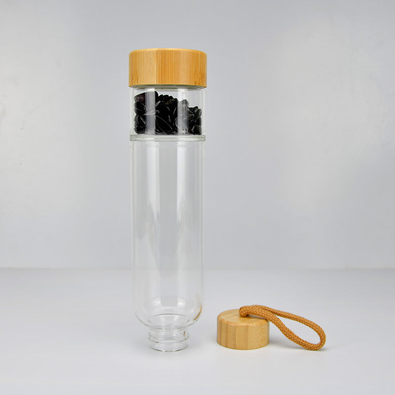 Bamboo Cover Two Capacity Crystal Power Stone Water Cup