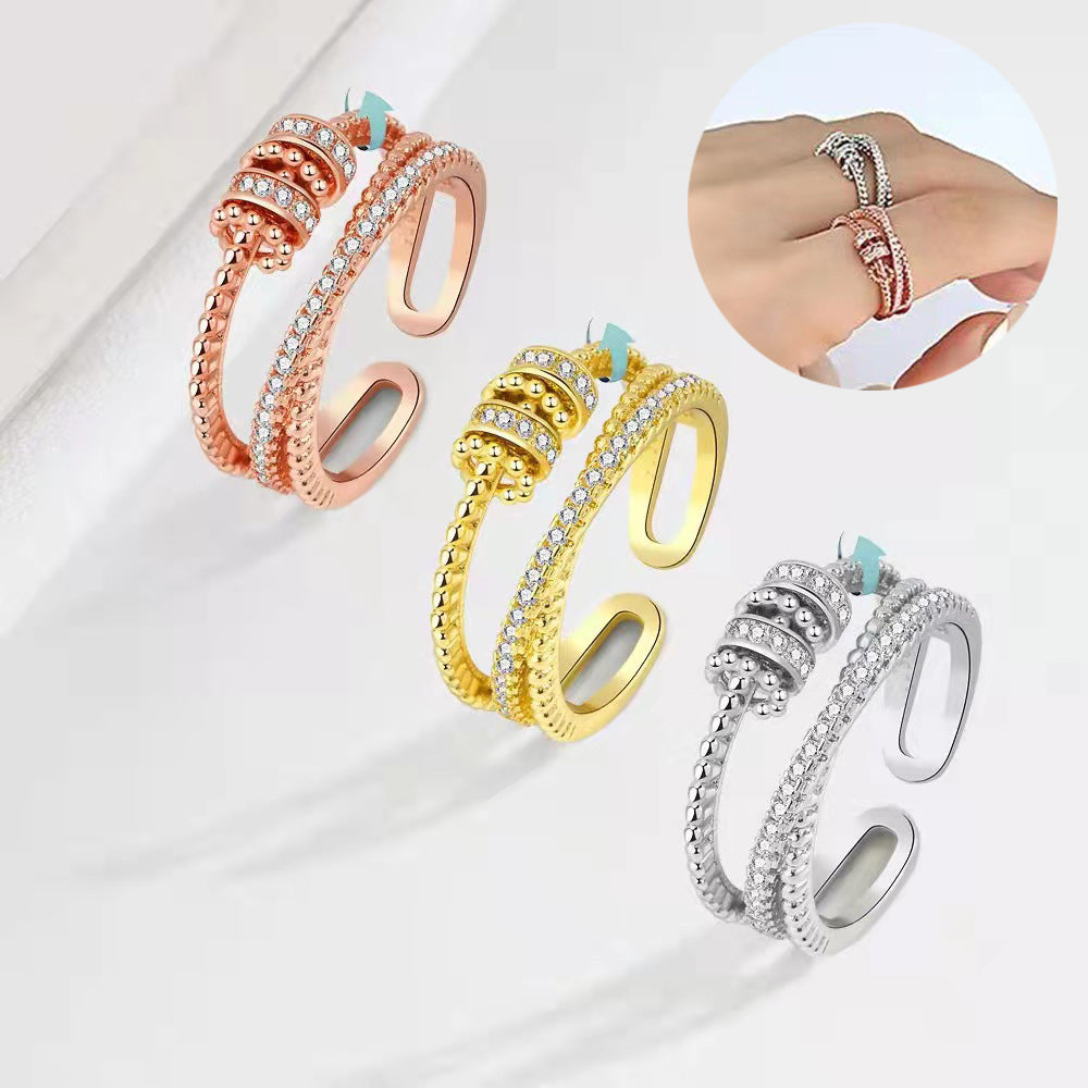 Turnable Anxiety Rings With Bead Relieve Stress Rings For Women Men Jewelry