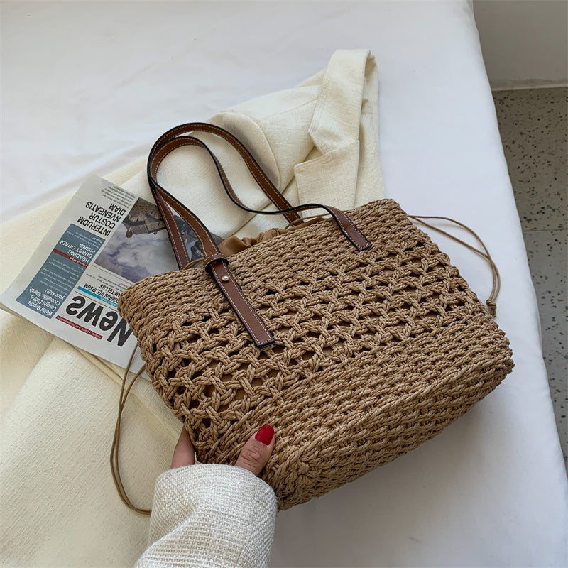 Big Straw Bucket Bag For Women 2022 Summer Trendy Weave Brand Beach Basket Top Handle Handbags Fashion Simple Shoulder Bags