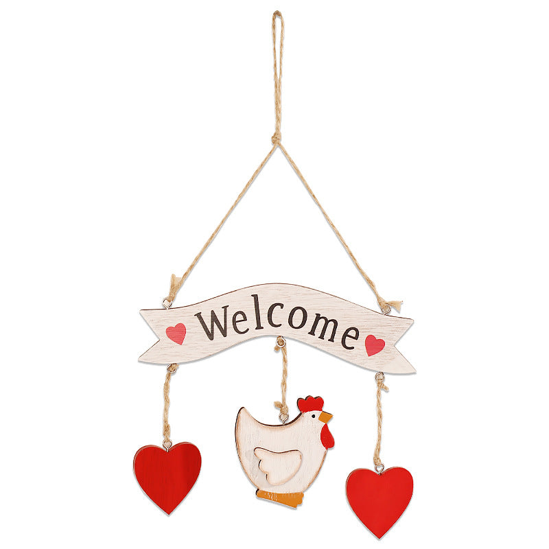 Creative Easter Cute Wooden Love Chicken Window Door Sign Pendant