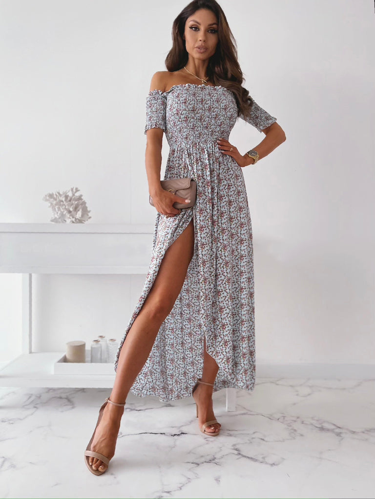 Printed Navy Tube Top Sexy Gown Dress