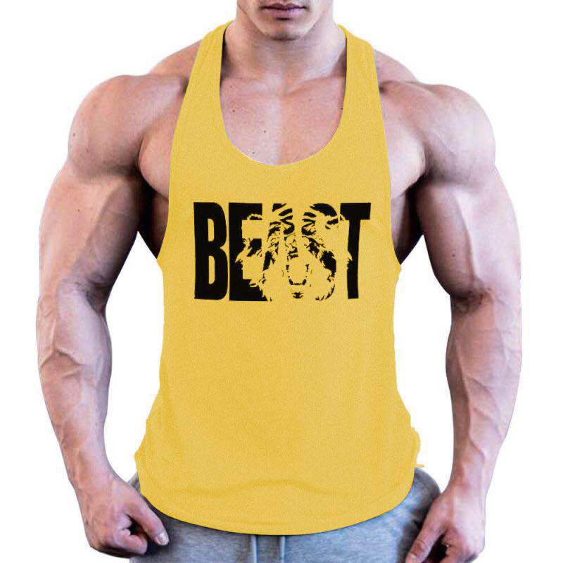 Men's Fitness Sports Summer Cotton Printed Wide Strap Vest