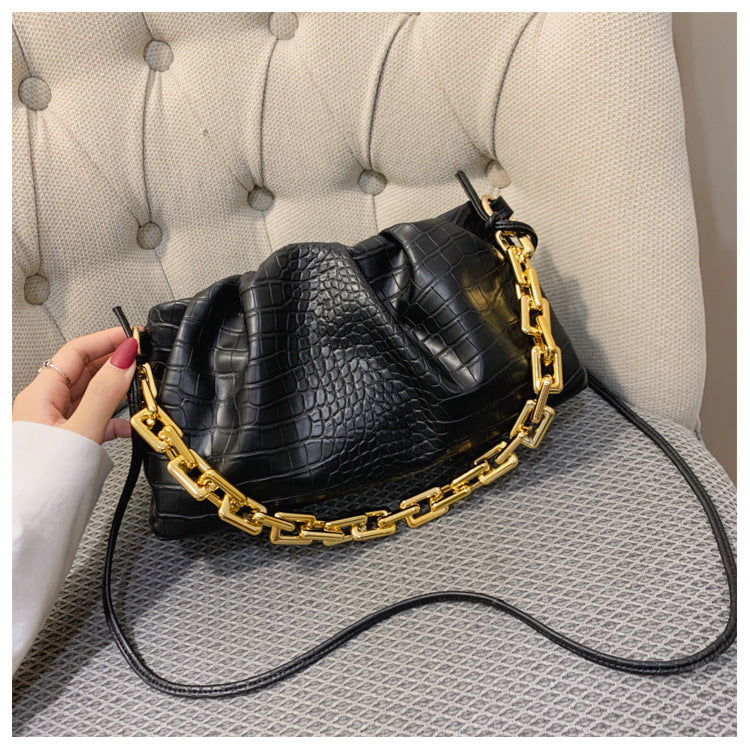 SWDF Day Clutch Thick Gold Chains Dumpling Clip Purse Bag Women Cloud Underarm Shoulder Bag Pleated Hobos Pouch Totes Handbag