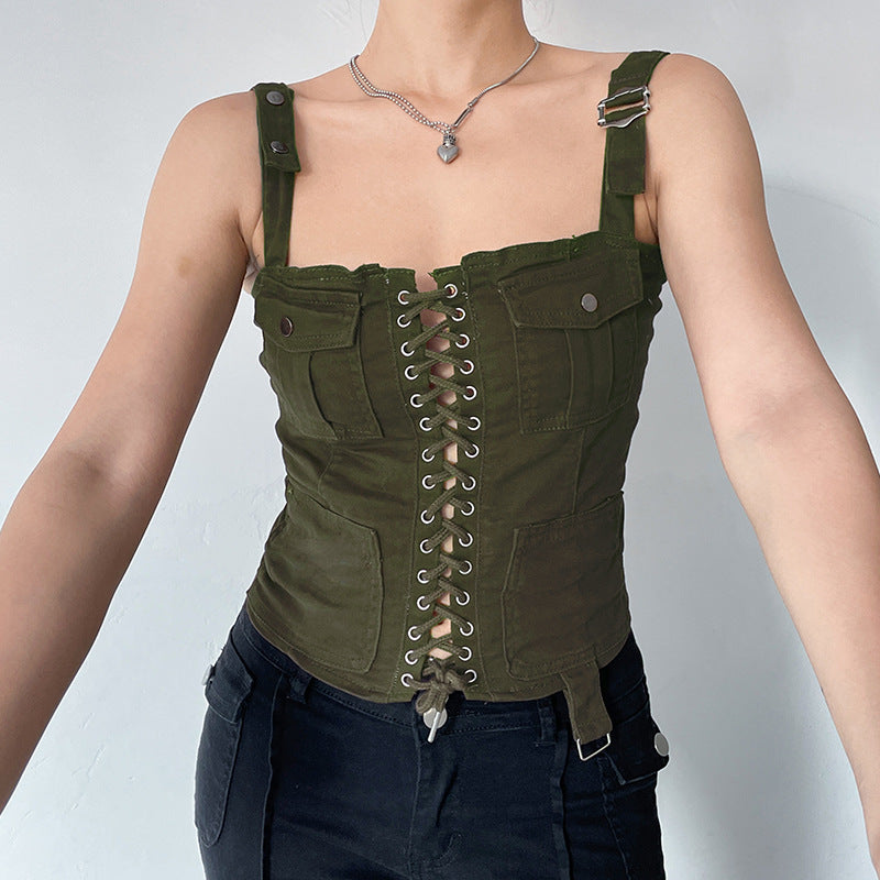 Crossed Corns Lace-up Bra Work Dress Women's Vest