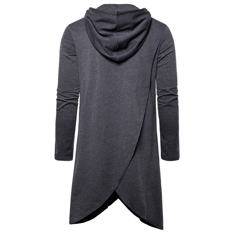 Men's New Solid Color Mid Length Irregular Fashion Slim Fit Hoodie