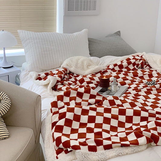 Nordic Style Checkerboard Autumn And Winter Thickened Milk Fleece Blanket