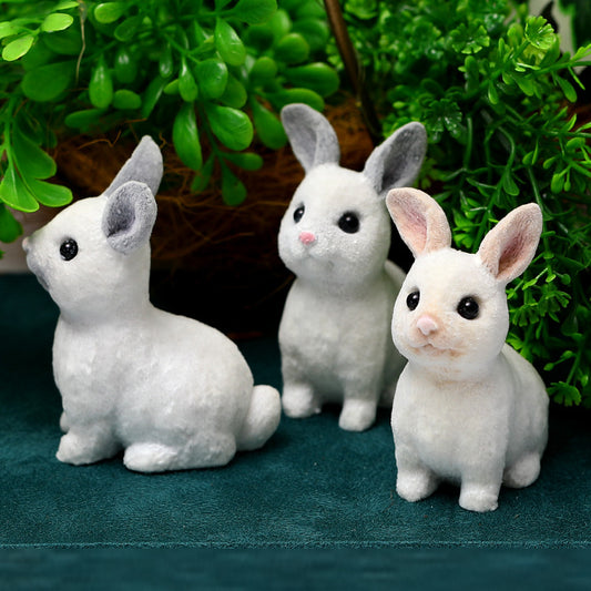 Easter Plush Rabbit Resin Ornaments In White