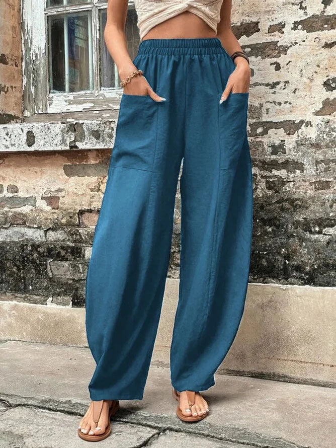 Women's Harem Pants With Pockets High Waisted Casual Beach Pants Loose Trousers