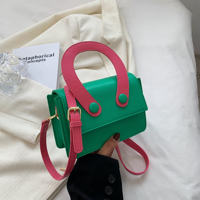 Contrasting Colors Mini Cute PU Leather Shoulder Crossbody Bags For Women Fashion Brand Designer Ladies Handbags 2022 Summer