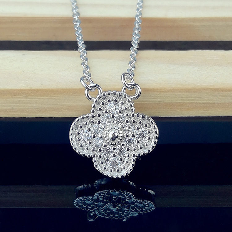 Lucky Four-leaf Clover Full Diamond Necklace Female