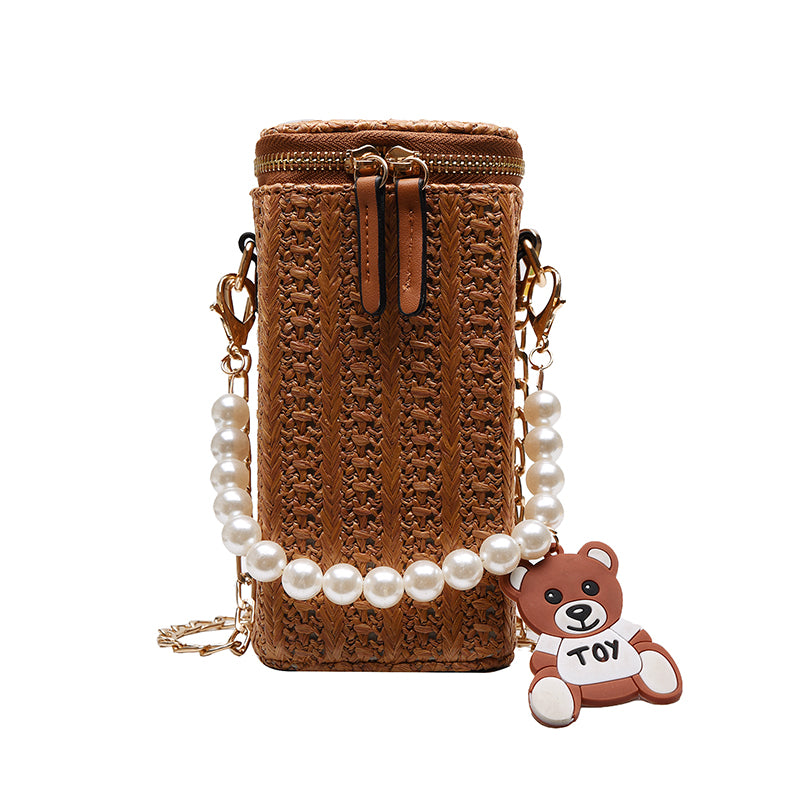 Fashion woven trend artificial pearl handbag