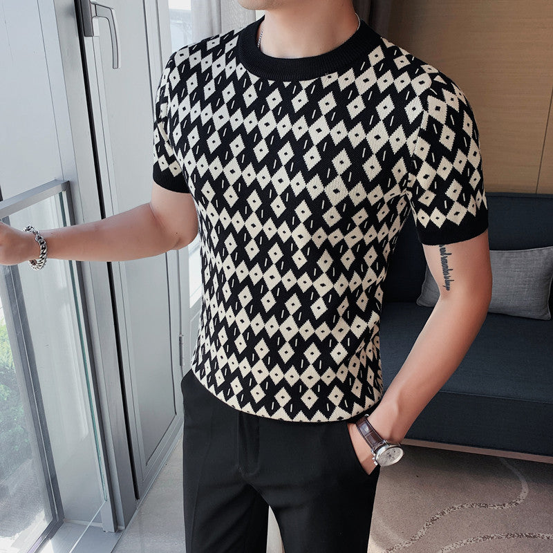 Round Neck Breathable Casual Slim Korean Style Bottoming T-shirt Half Sleeve Sweater