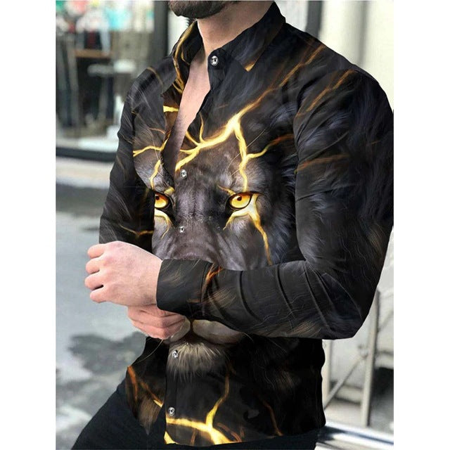 Large Size Men's Casual Fashion 3D Digital Printing Long Sleeve Shirt