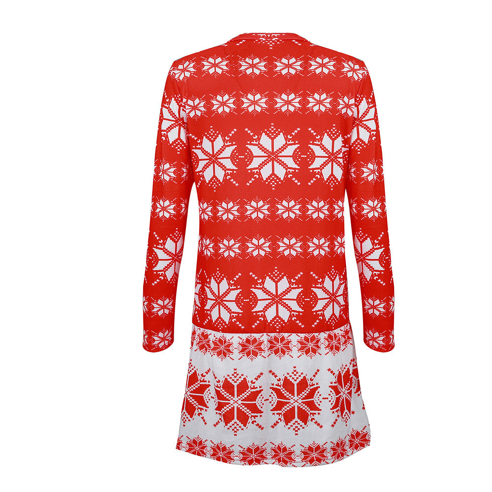 Christmas Print Round Neck Long Sleeve Dress