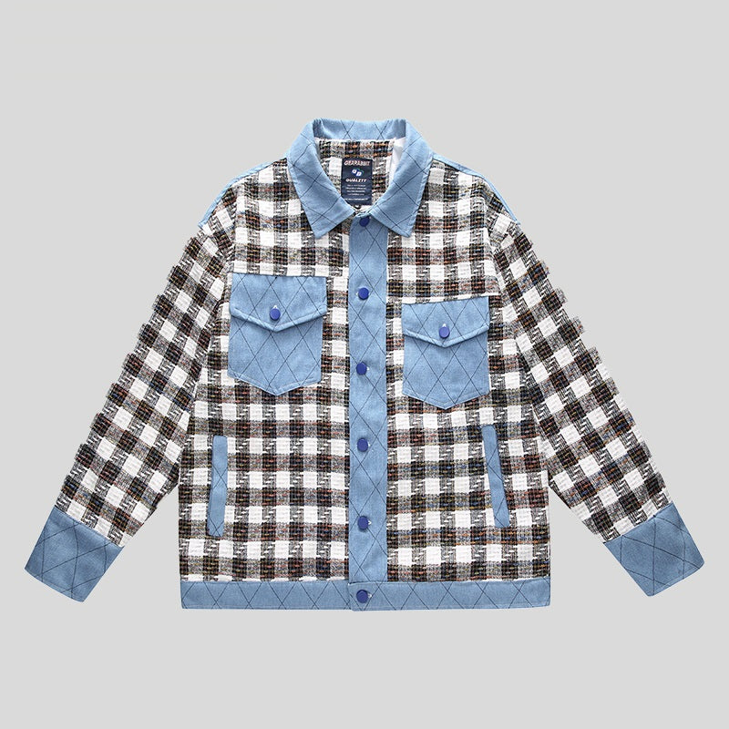 Men's And Women's Plaid Colorblock Denim Jacket