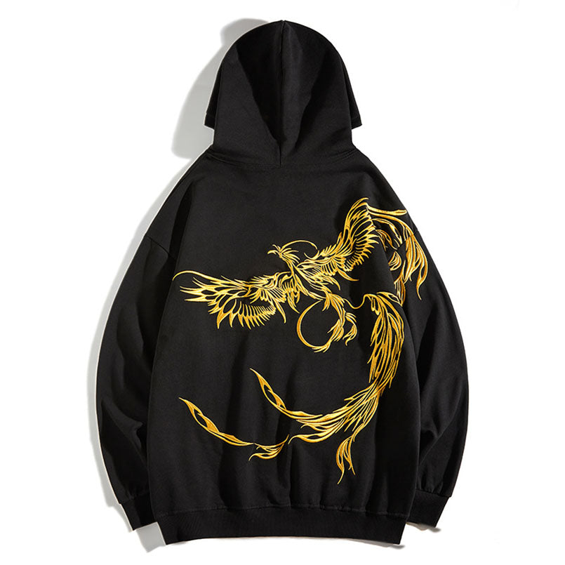 Phoenix Pattern Embroidered Men's Ethnic Style Hooded Sweater