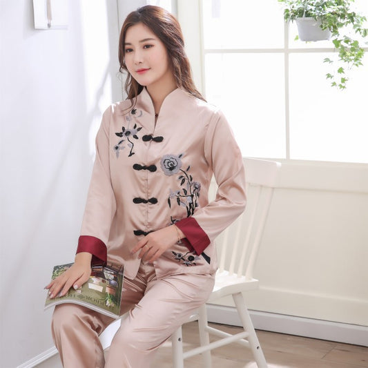 Retro Ethnic Style Plus Size Embroidery Long-sleeved Home Wear Two-piece Pajamas