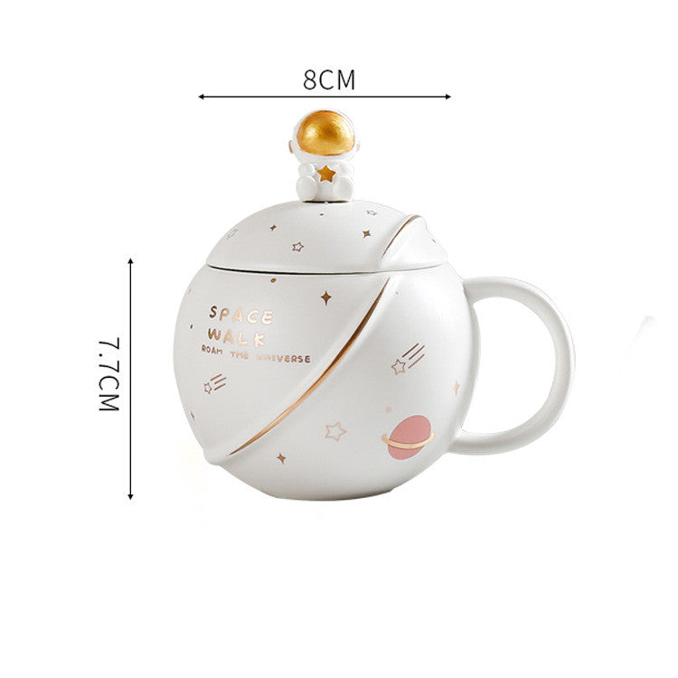 Creative Spaceman Planet Mug With Lid Spoon Round Ceramic Mug