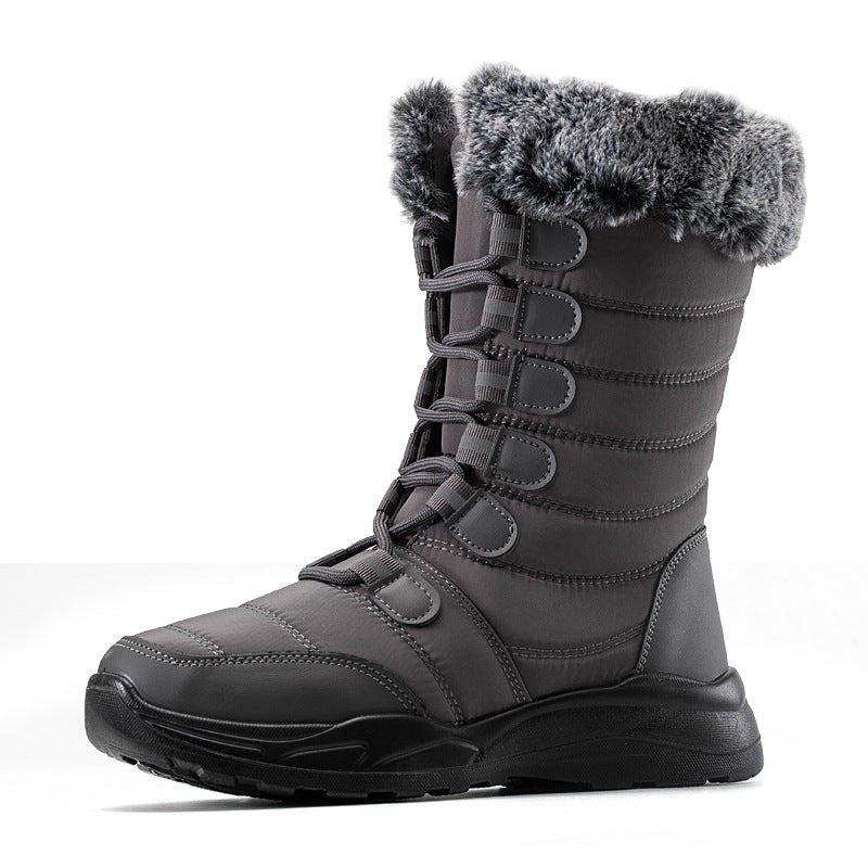 Winter Snow Boots Lace-up Platform Boots Fuzzy Shoes Women